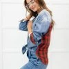 Ave Shops Checkered Denim Patch Shirt