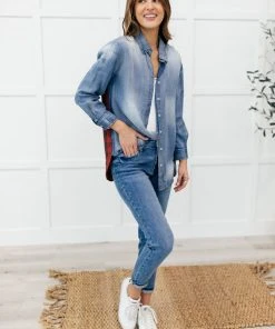 Ave Shops Checkered Denim Patch Shirt