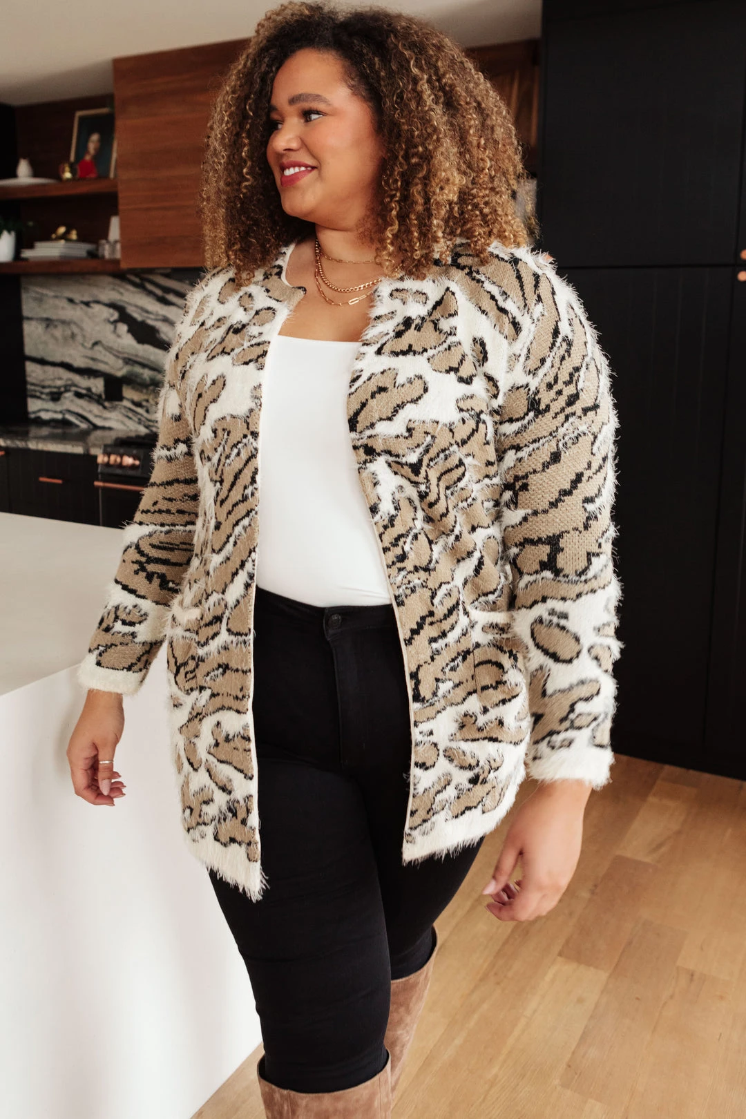 Ave Shops Cheetah Print Cardigan for Women - Ivory & Taupe | Stylish Outerwear 5 Ave Shops Clothing Cheetah Girl Cardigan In Ivory/Taupe