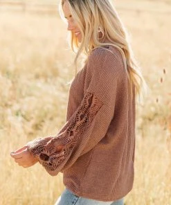 Ave Shops Chloe Lace & Drape Cardigan Sweater in Coco - Elegant Outerwear for Women 28 Ave Shops Cardigans, Sweaters, Outerwear Chloe Lace & Drape Sweater In Coco