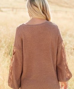 Ave Shops Chloe Lace & Drape Cardigan Sweater in Coco - Elegant Outerwear for Women 29 Ave Shops Cardigans, Sweaters, Outerwear Chloe Lace & Drape Sweater In Coco