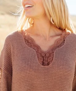 Ave Shops Chloe Lace & Drape Cardigan Sweater in Coco - Elegant Outerwear for Women 27 Ave Shops Cardigans, Sweaters, Outerwear Chloe Lace & Drape Sweater In Coco