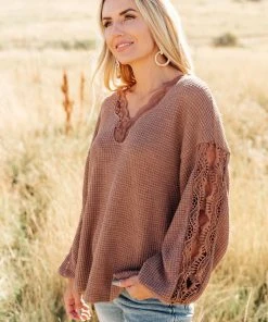 Ave Shops Chloe Lace & Drape Cardigan Sweater in Coco - Elegant Outerwear for Women 25 Ave Shops Cardigans, Sweaters, Outerwear Chloe Lace & Drape Sweater In Coco