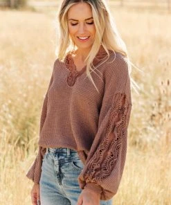 Ave Shops Cardigans, Sweaters, Outerwear Chloe Lace & Drape Sweater In Coco