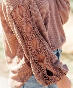 Ave Shops Chloe Lace & Drape Cardigan Sweater in Coco - Elegant Outerwear for Women 24 Ave Shops Cardigans, Sweaters, Outerwear Chloe Lace & Drape Sweater In Coco