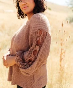 Ave Shops Chloe Lace & Drape Cardigan Sweater in Coco - Elegant Outerwear for Women 35 Ave Shops Cardigans, Sweaters, Outerwear Chloe Lace & Drape Sweater In Coco