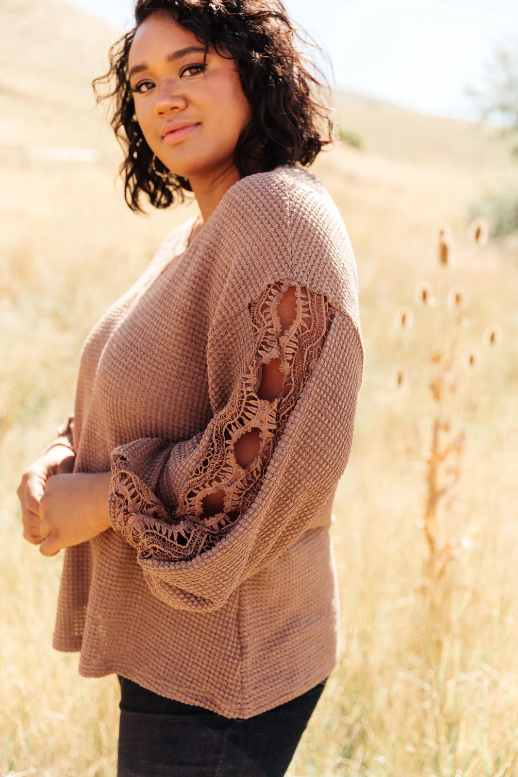 Ave Shops Chloe Lace & Drape Cardigan Sweater in Coco - Elegant Outerwear for Women 16 Ave Shops Cardigans, Sweaters, Outerwear Chloe Lace & Drape Sweater In Coco