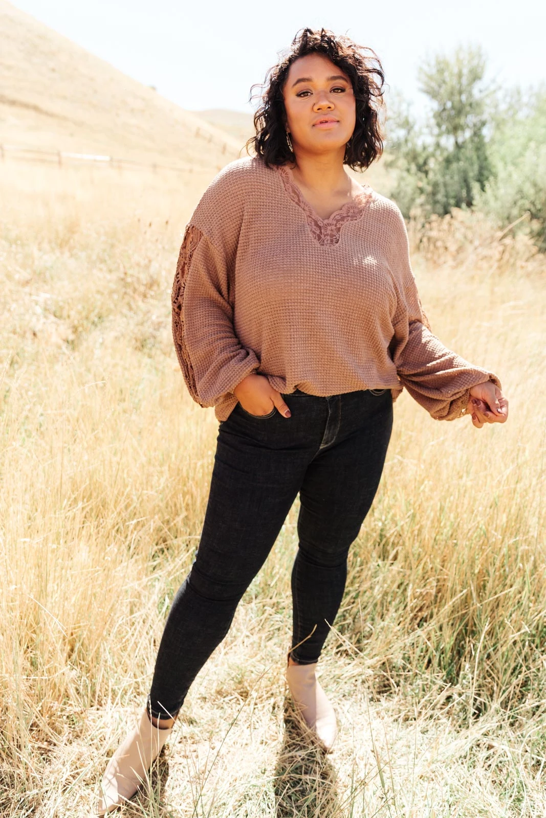 Ave Shops Chloe Lace & Drape Cardigan Sweater in Coco - Elegant Outerwear for Women 18 Ave Shops Cardigans, Sweaters, Outerwear Chloe Lace & Drape Sweater In Coco