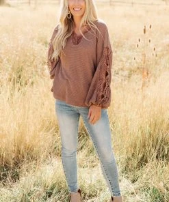 Ave Shops Chloe Lace & Drape Cardigan Sweater in Coco - Elegant Outerwear for Women 26 Ave Shops Cardigans, Sweaters, Outerwear Chloe Lace & Drape Sweater In Coco