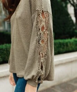 Ave Shops Clothing Chloe Lace & Drape Sweater In Olive