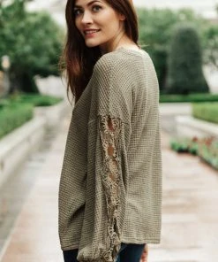 Ave Shops Clothing Chloe Lace & Drape Sweater In Olive