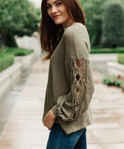 Ave Shops Clothing Chloe Lace & Drape Sweater In Olive