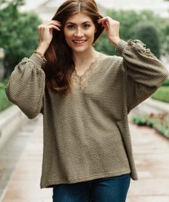 Ave Shops Clothing Chloe Lace & Drape Sweater In Olive