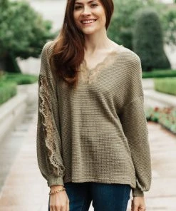 Ave Shops Clothing Chloe Lace & Drape Sweater In Olive