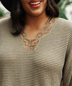 Ave Shops Clothing Chloe Lace & Drape Sweater In Olive