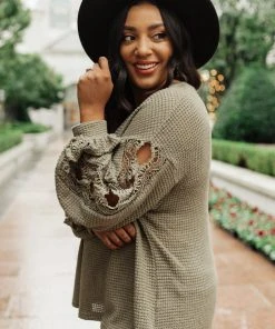 Ave Shops Clothing Chloe Lace & Drape Sweater In Olive