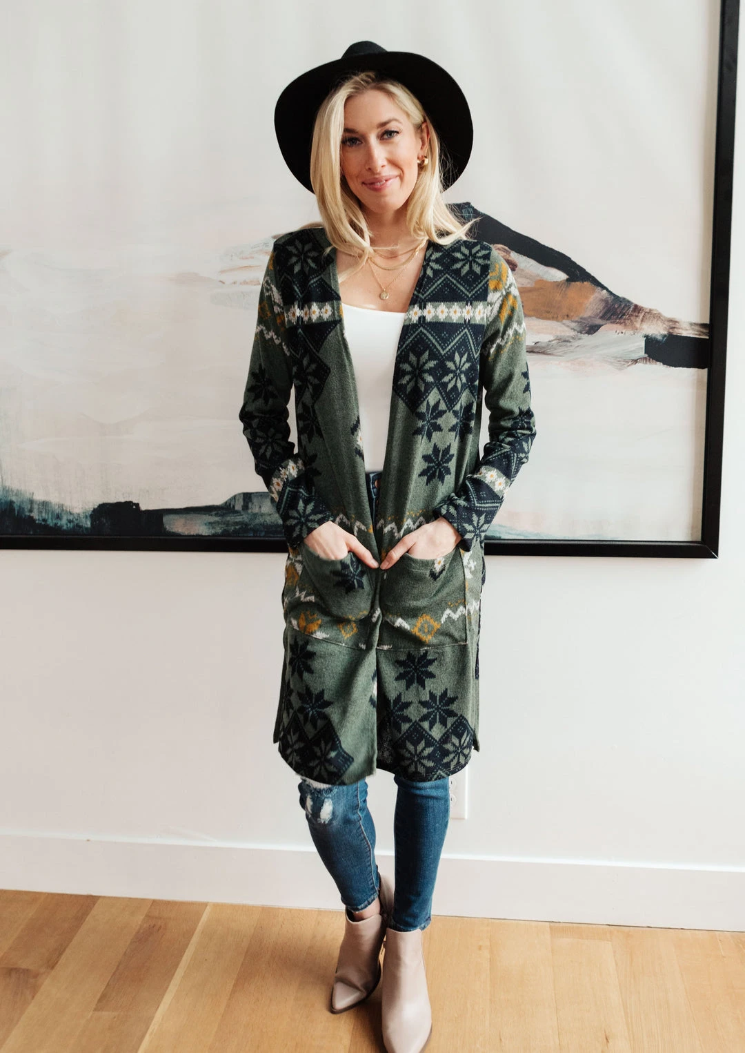 Ave Shops Christmas Night Olive Cardigan - Cozy Women's Outerwear 4 Ave Shops Christmas Night Cardigan In Olive Clothing