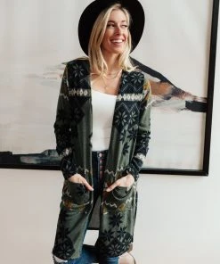 Ave Shops Christmas Night Olive Cardigan - Cozy Women's Outerwear 22 Ave Shops Christmas Night Cardigan In Olive Clothing