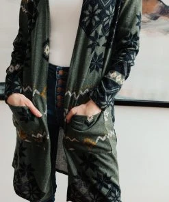 Ave Shops Christmas Night Olive Cardigan - Cozy Women's Outerwear 20 Ave Shops Christmas Night Cardigan In Olive Clothing