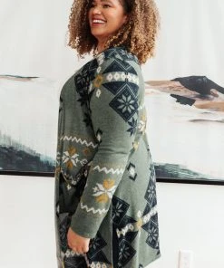 Ave Shops Christmas Night Olive Cardigan - Cozy Women's Outerwear 23 Ave Shops Christmas Night Cardigan In Olive Clothing