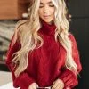 Ave Shops Classic Cable Knit Sweater In Cranberry