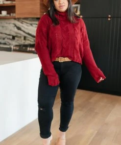 Ave Shops Classic Cable Knit Sweater In Cranberry