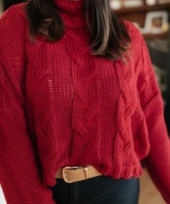 Ave Shops Classic Cable Knit Sweater In Cranberry
