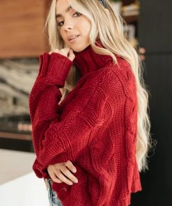 Ave Shops Classic Cable Knit Sweater In Cranberry