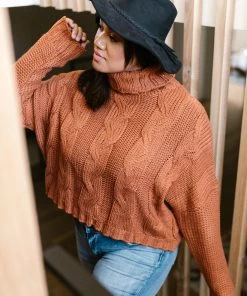 Ave Shops Classic Cable Knit Sweater In Ginger Spice