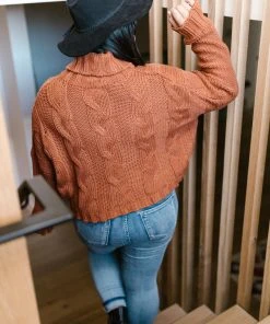 Ave Shops Classic Cable Knit Sweater In Ginger Spice