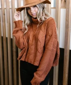 Ave Shops Classic Cable Knit Sweater In Ginger Spice