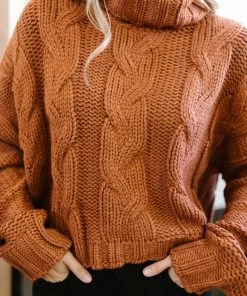 Ave Shops Classic Cable Knit Sweater In Ginger Spice