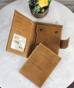 Sixtease Distressed Classic Tan Cowhide Wallet Book (+ Card Holder)