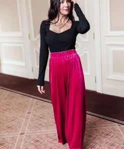 Ave Shops Cleo Velvet Wide Leg Pants - Stylish & Comfortable Women's Bottoms 30 Ave Shops Cleo Velvet Wide Leg Pants