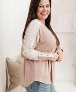 Ave Shops Coffee Date V Neck Top In Taupe Clothing