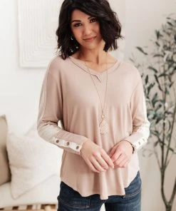 Ave Shops Coffee Date V Neck Top In Taupe Clothing