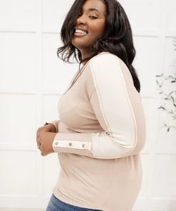 Ave Shops Coffee Date V Neck Top In Taupe Clothing