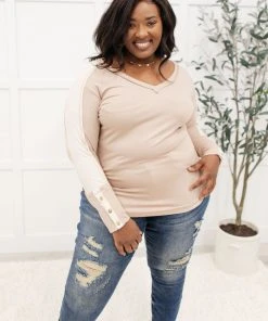 Ave Shops Coffee Date V Neck Top In Taupe Clothing