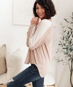 Ave Shops Coffee Date V Neck Top In Taupe Clothing