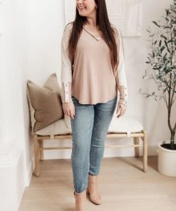 Ave Shops Coffee Date V Neck Top In Taupe Clothing