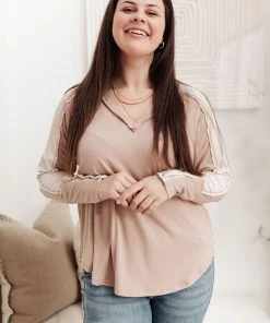 Ave Shops Coffee Date V Neck Top In Taupe Clothing