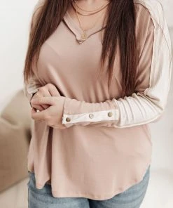 Ave Shops Coffee Date V Neck Top In Taupe Clothing