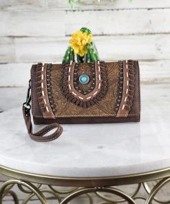 Montana West Coffee Embossed Wristlet Wallet