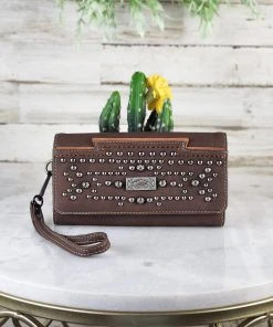 Montana West Coffee Studded Concho Wristlet Wallet Handbags & Wallets