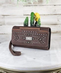 Montana West Coffee Studded Concho Wristlet Wallet Handbags & Wallets