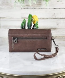 Montana West Coffee Studded Concho Wristlet Wallet Handbags & Wallets