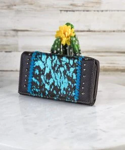 Montana West Coffee Turquoise Metallic Cowhide Wallet