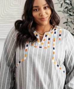 Ave Shops Long Sleeve Tops Color Chain Embroidered Top