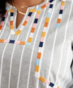 Ave Shops Long Sleeve Tops Color Chain Embroidered Top