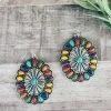 Blue Tortoise Colorful Concho Earrings Jewelry
